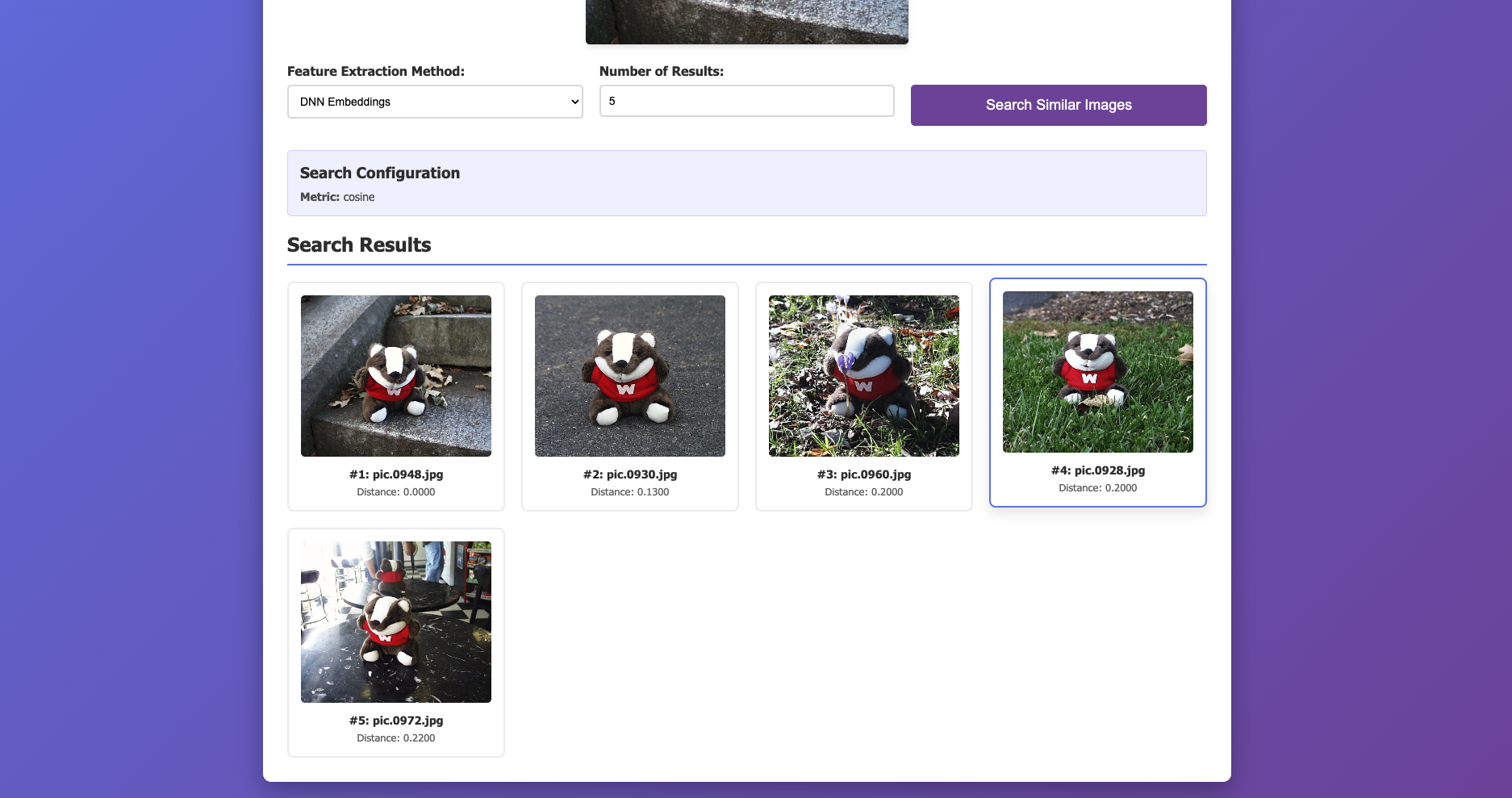 CBIR Web Interface - search results