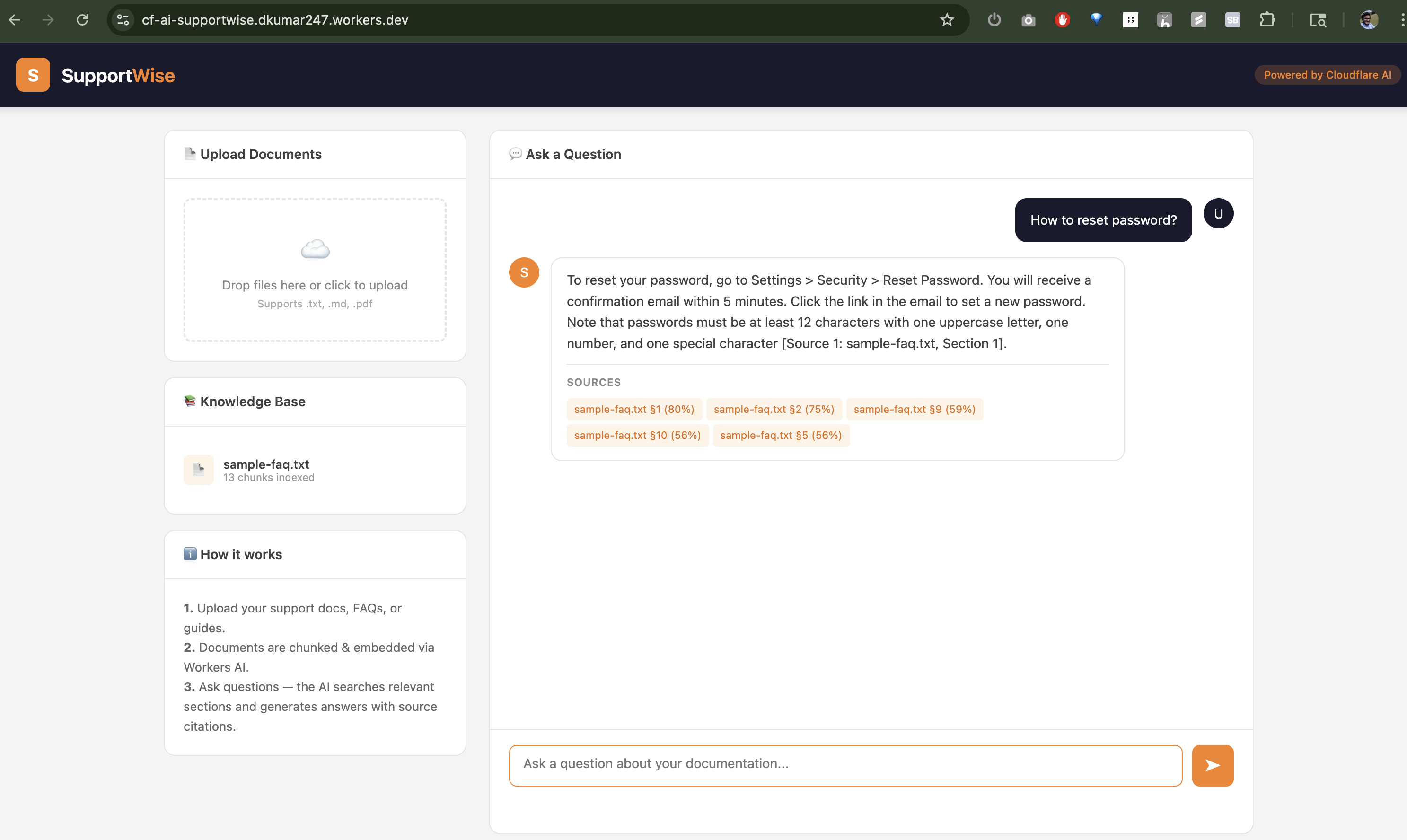 SupportWise AI-powered customer support interface